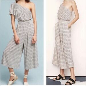 MAEVE one shoulder ruffle wide leg cropped jumpsuit comfort leisure pants Small